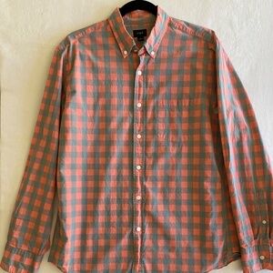 J Crew Vintage Unisex Button Down Pink Grey Green Plaid Long Sleeve Size L